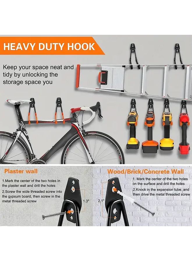 Coral Orange Heavy Duty Wall Mounted Steel Storage Hooks 4 Pack With Screws - Image 4